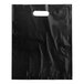 A black extra heavy-duty plastic merchandise bag with a die-cut handle.