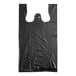 A black plastic Choice medium-duty T-shirt bag with handles.