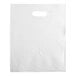 A plain white extra heavy-duty plastic merchandise bag with a die-cut handle.
