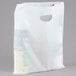 A white plastic merchandise bag with a handle.