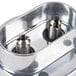 A metal Robot Coupe whisk attachment gearbox with two holes.