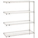 A chrome Metro Super Erecta wire shelving unit with four shelves.