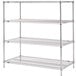 A chrome Metro wire shelving unit with three shelves.