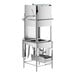 A commercial stainless steel tall door type dishwasher.