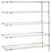 A chrome Metro Super Erecta wire shelving unit with four shelves.