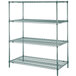 A Metro N426K3 Super Erecta Metroseal 3 wire shelving unit with three shelves.