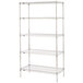 A chrome Metro wire shelving unit with four shelves.