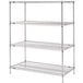 A chrome Metro wire shelving unit with three shelves.