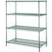 A Metro N326K3 Super Erecta Metroseal 3 wire shelving unit with three shelves.