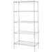 A Metro chrome wire shelving unit with four shelves.