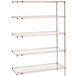 A chrome Metro Super Erecta wire shelving unit with four shelves.