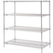 A chrome Metro wire shelving unit with three shelves.