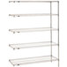 A chrome Metro Super Erecta wire shelving unit with four shelves.