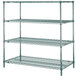 A Metro N456K3 Super Erecta Metroseal 3 wire shelving unit with three shelves.