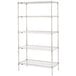 A chrome Metro wire shelving unit with four shelves.