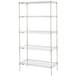 A Metro chrome wire shelving unit with four shelves.