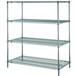 A Metro N436K3 Metroseal 3 wire shelving unit with three shelves.