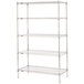 A Metro chrome wire shelving unit with four shelves.