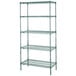 A Metroseal 3 wire shelving unit with four shelves.