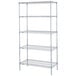 A Metro Super Erecta chrome wire shelving unit with four shelves.