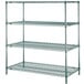 A Metroseal 3 wire shelving unit with four shelves.