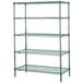 A Metroseal 3 metal wire shelving unit with four shelves.