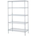 A Metro Super Erecta chrome wire shelving unit with four shelves.