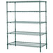 A Metroseal 3 wire shelving unit with four shelves.