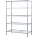 A Metro Super Erecta Brite wire shelving unit with four shelves.