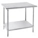 A stainless steel Advance Tabco work table with undershelf.