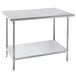 An Advance Tabco stainless steel work table with undershelf.