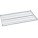 A close-up of a Metro Super Erecta wire rack shelf with wire mesh.