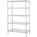 A Metro Super Erecta Brite wire shelving unit with four shelves.