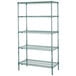 A Metroseal 3 wire shelving unit with four shelves.