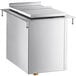 A silver rectangular Regency stainless steel drop-in ice bin with a lid.