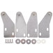 A group of metal brackets and screws on a white background.