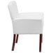 A white Flash Furniture leather reception chair with mahogany legs.