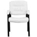 A Flash Furniture white leather executive side chair with black legs.