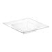 A Visions clear square plastic bowl.