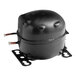 A black metal Turbo Air refrigeration compressor with a copper tube.