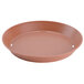 A brown round plastic basket with handles.