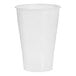 A white plastic cup with a curved edge.