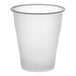 A translucent plastic cup with a white background.