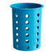 A blue Steril-Sil plastic flatware cylinder with holes.