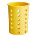 A yellow Steril-Sil plastic flatware cylinder with holes.