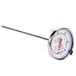 A close-up of a round metal Taylor 3505 Candy / Deep Fry Probe Thermometer.