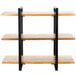 A Cal-Mil Madera rustic pine 3-shelf display riser with a metal frame.