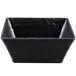 A black square Cal-Mil melamine bowl with a black rim.