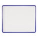 A white rectangular melamine tray with a blue rim.