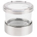 A clear Cal-Mil Luxe jar with a notched lid.